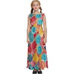 floral and leaves pattern Kids  Satin Sleeveless Maxi Dress