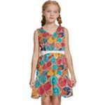 floral and leaves pattern Kids  Sleeveless Tiered Mini Dress