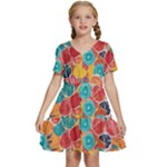 floral and leaves pattern Kids  Short Sleeve Tiered Mini Dress