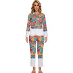 floral and leaves pattern Womens  Long Sleeve Lightweight Pajamas Set