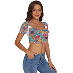 Short Sleeve Square Neckline Crop Top  