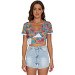 floral and leaves pattern V-Neck Crop Top