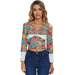 floral and leaves pattern Long Sleeve V-Neck Top