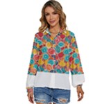 floral and leaves pattern Women s Long Sleeve Button Up Shirt