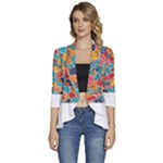 floral and leaves pattern Women s 3/4 Sleeve Ruffle Edge Open Front Jacket