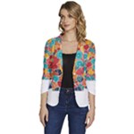 floral and leaves pattern Women s One-Button 3/4 Sleeve Short Jacket