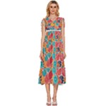 floral and leaves pattern V-Neck Drawstring Shoulder Sleeveless Maxi Dress