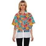 floral and leaves pattern Women s Batwing Button Up Shirt