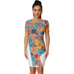 floral and leaves pattern Fitted Knot Split End Bodycon Dress