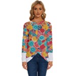 floral and leaves pattern Long Sleeve Crew Neck Pullover Top