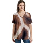 Giraffe Skin Texture V-Neck Split Shoulder Casual T-Shirt