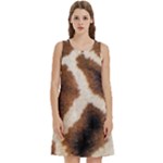 Giraffe Skin Texture Round Neck Sleeve Casual Dress With Pockets