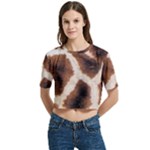 Giraffe Skin Texture Women s Round Neck Short Sleeve Crop Top