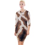 Giraffe Skin Texture Quarter Sleeve Hood Bodycon Dress