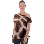 Giraffe Skin Texture Off Shoulder Tie-Up T-Shirt