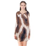 Giraffe Skin Texture Long Sleeve V-neck Flare Dress