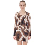 Giraffe Skin Texture V-neck Bodycon Long Sleeve Dress