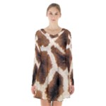 Giraffe Skin Texture Long Sleeve Velvet V-neck Dress