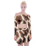 Giraffe Skin Texture Off Shoulder Top with Mini Skirt Set