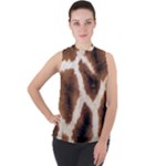 Giraffe Skin Texture Mock Neck Chiffon Sleeveless Top