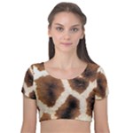 Giraffe Skin Texture Velvet Short Sleeve Crop Top 