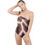 Giraffe Skin Texture Frilly One Shoulder Swimsuit