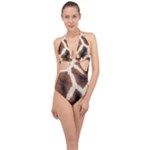 Giraffe Skin Texture Halter Front Plunge Swimsuit