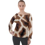 Giraffe Skin Texture Off Shoulder Long Sleeve Velour Top