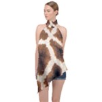 Giraffe Skin Texture Halter Asymmetric Satin Top