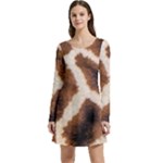 Giraffe Skin Texture Long Sleeve Velour Skater Dress