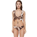 Giraffe Skin Texture Low Cut Ruffle Edge Bikini Set