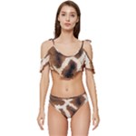 Giraffe Skin Texture Ruffle Edge Tie Up Bikini Set	