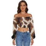 Giraffe Skin Texture Long Sleeve Crinkled Weave Crop Top