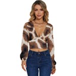 Giraffe Skin Texture Long Sleeve Deep-V Velour Top