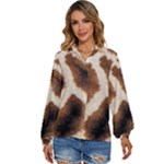 Giraffe Skin Texture Women s Long Sleeve Button Up Shirt