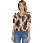 Giraffe Skin Texture Puffed Short Sleeve Button Up Jacket