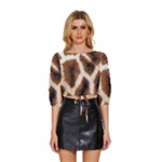 Giraffe Skin Texture Mid Sleeve Drawstring Hem Top