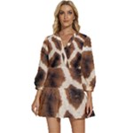 Giraffe Skin Texture V-Neck Placket Mini Dress