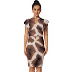 Giraffe Skin Texture Vintage Frill Sleeve V-Neck Bodycon Dress