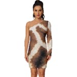 Giraffe Skin Texture Long Sleeve One Shoulder Mini Dress