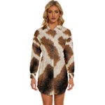 Giraffe Skin Texture Womens Long Sleeve Shirt Dress