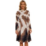 Giraffe Skin Texture Long Sleeve Shirt Collar A-Line Dress