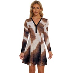 Long Sleeve Deep V Mini Dress  