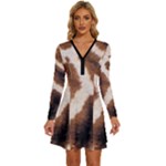 Giraffe Skin Texture Long Sleeve Deep V Mini Dress 