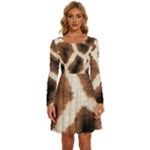 Giraffe Skin Texture Long Sleeve Wide Neck Velvet Dress