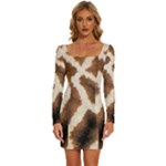 Giraffe Skin Texture Long Sleeve Square Neck Bodycon Velvet Dress