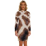 Giraffe Skin Texture Long Sleeve Shirt Collar Bodycon Dress