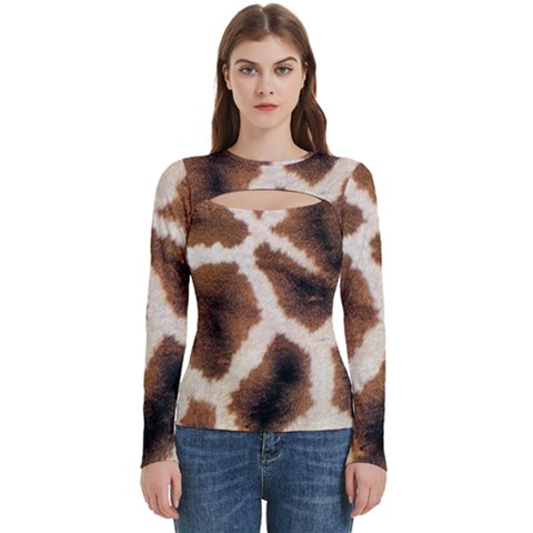 Giraffe Skin Texture Women s Cut Out Long Sleeve T