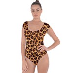 Giraffe Texture, Close-up, Giraffe Skin Texture Short Sleeve Leotard 