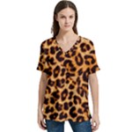 Giraffe Texture, Close-up, Giraffe Skin Texture V-Neck Split Shoulder Casual T-Shirt